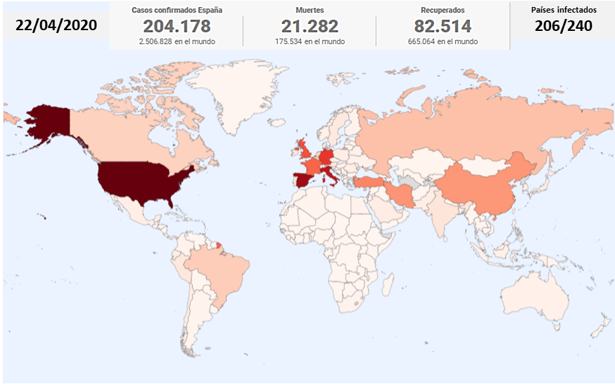 Mapa de google de los contagios de COVID-19 a tiempo real.