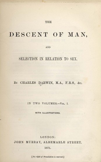 Portada de la primera edición del Descent of man, and selection in relation to sex (1871).