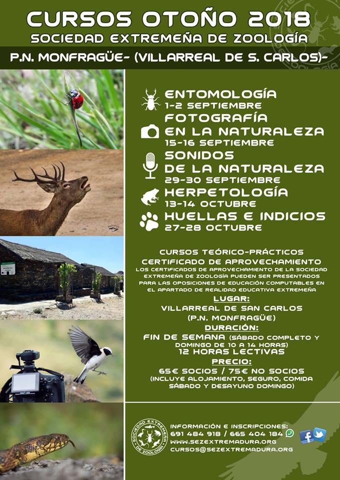 Curso de herpetología  (13 y 14 de Octubre en Cáceres) .Huellas e indicios (27 y 28 de Octubre en Cáceres)