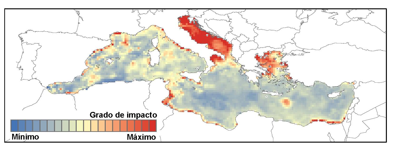 Mapa de las zonas amenazadas del Mediterráneo. / UB