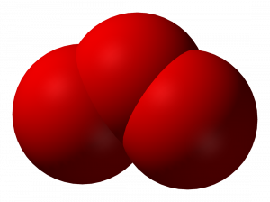 molecula 3D de ozono, como la que encontraríamos en la capa de ozono