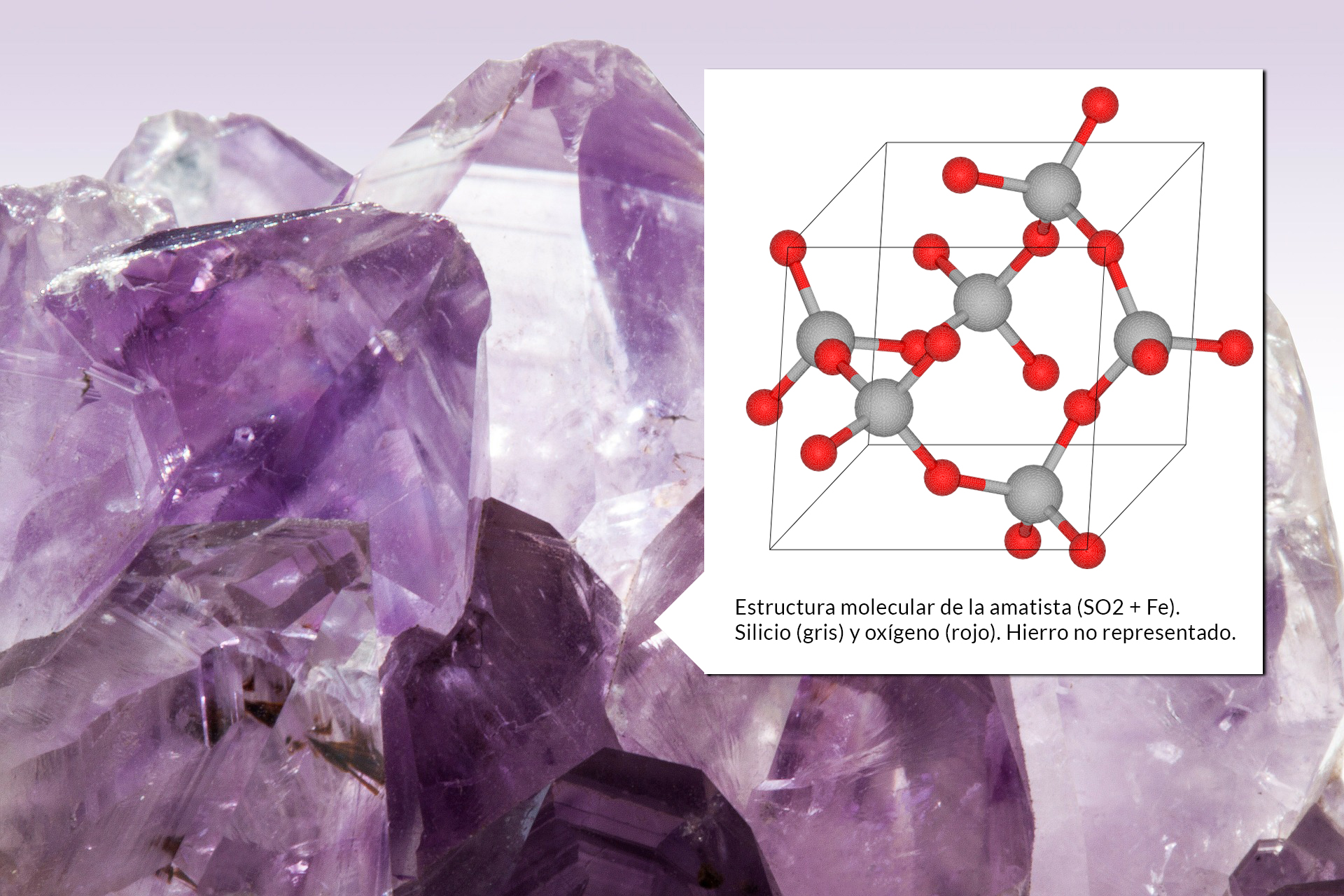 estructura molecular del mineral de cuarzo (amatista concretamente), que es diferente a la de las rocas